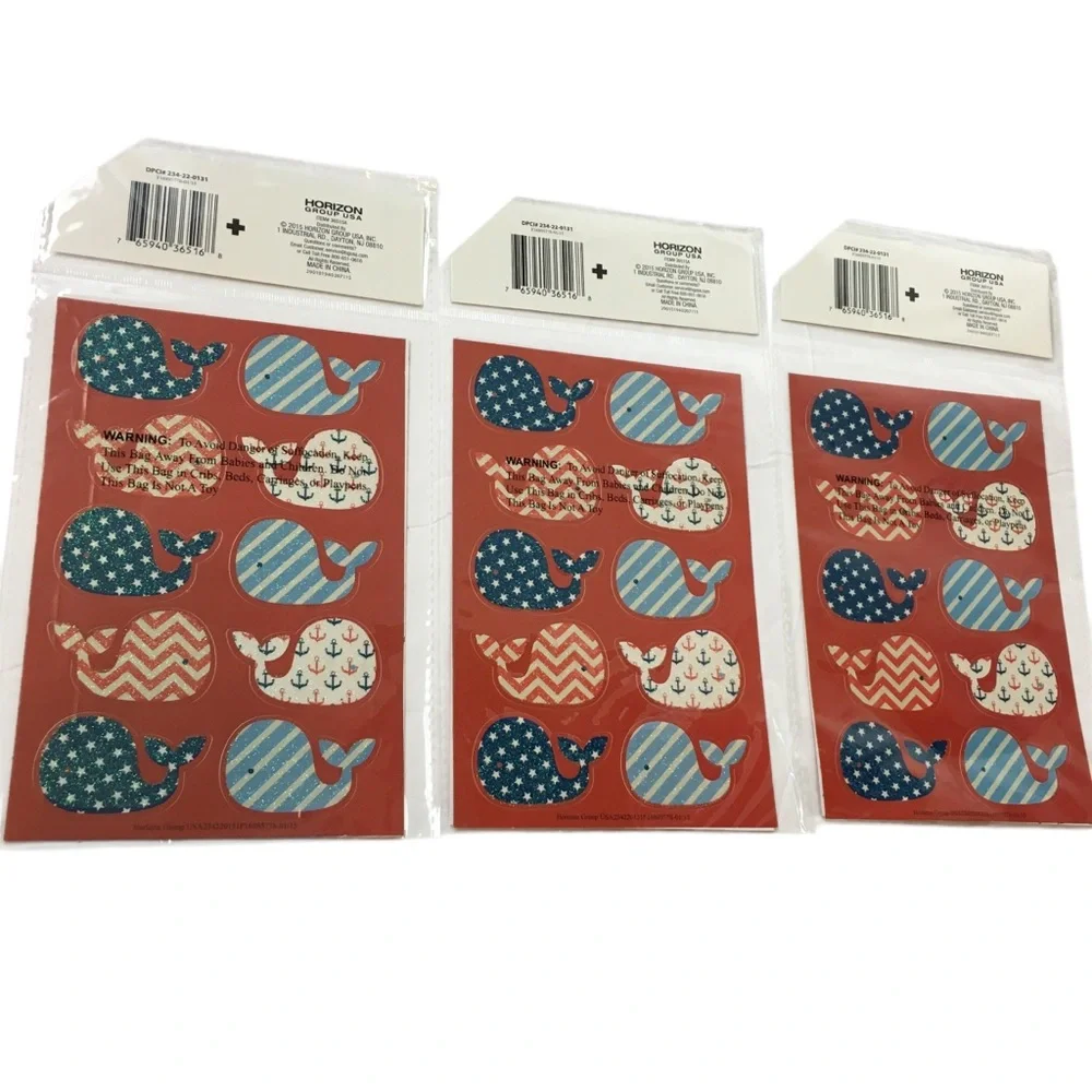 Patriotic Whale Glitter Stickers July 4th Stars Stripes Chevron 60 Total NEW